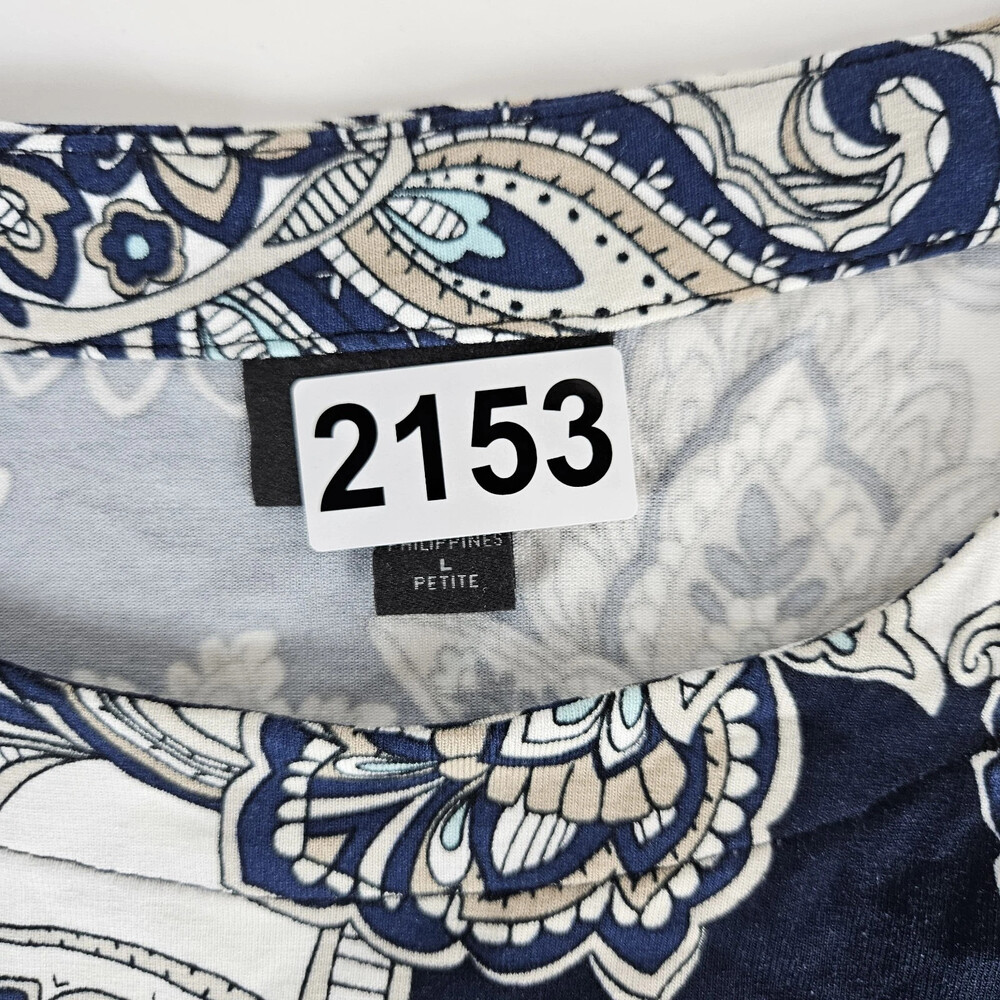 J. Jill Wearever T-Shirt Paisley Print Navy Blue Women's Size Large Petite - Picture 12 of 12